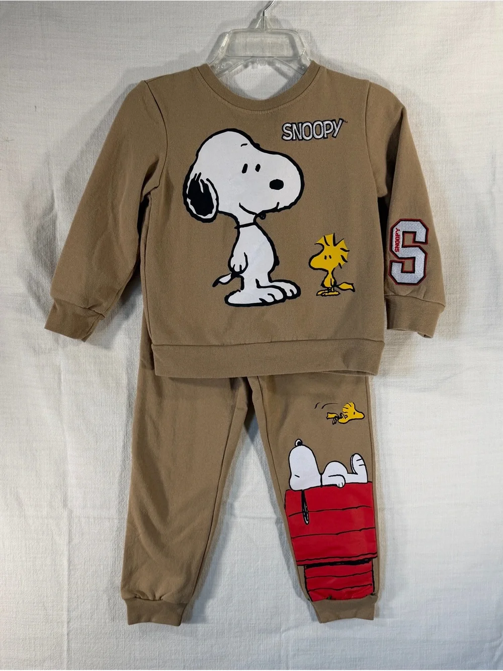 Peanuts Boys Matching Sweat outfit in Tan with Red and Yellow Accents